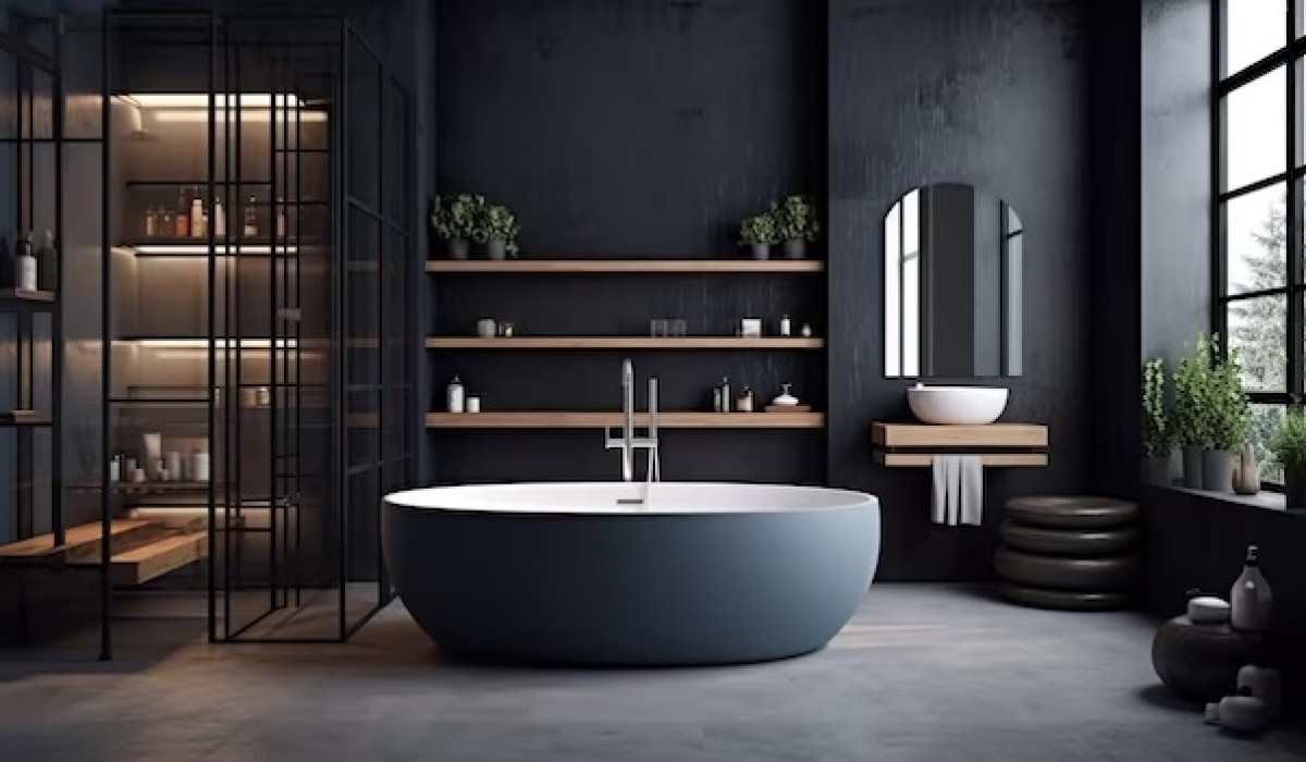 Banheiro adquire um estilo moderno e luxuoso com uma decoração em preto e a presença de um jardim vertical